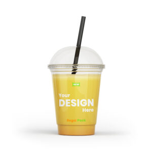 Personalized, Customized and bespoke Plastic Cups Clear with Logo - 6 Colour Print with straw and juice filled