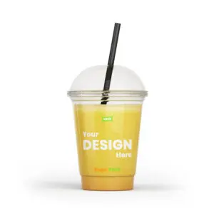 Personalized, Customized and bespoke Plastic Cups Clear with Logo - 6 Colour Print with straw and juice filled