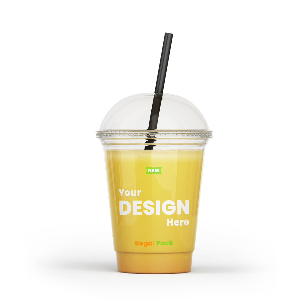 Personalized, Customized and bespoke Plastic Cups Clear with Logo - 6 Colour Print with straw and juice filled