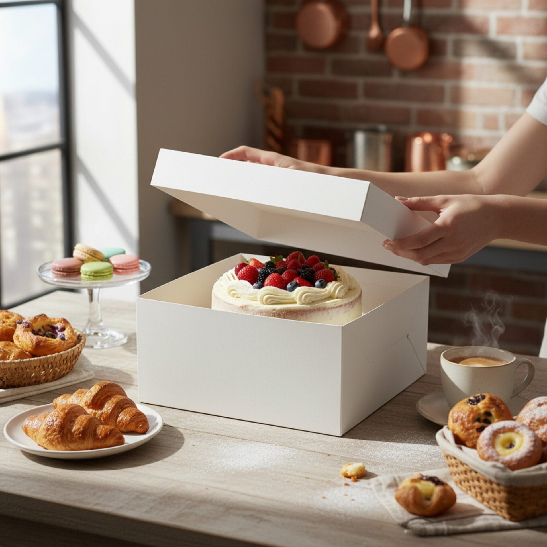 White Square Cake Boxes 10" 12" 14" Wide and 6" Tall - Image 2