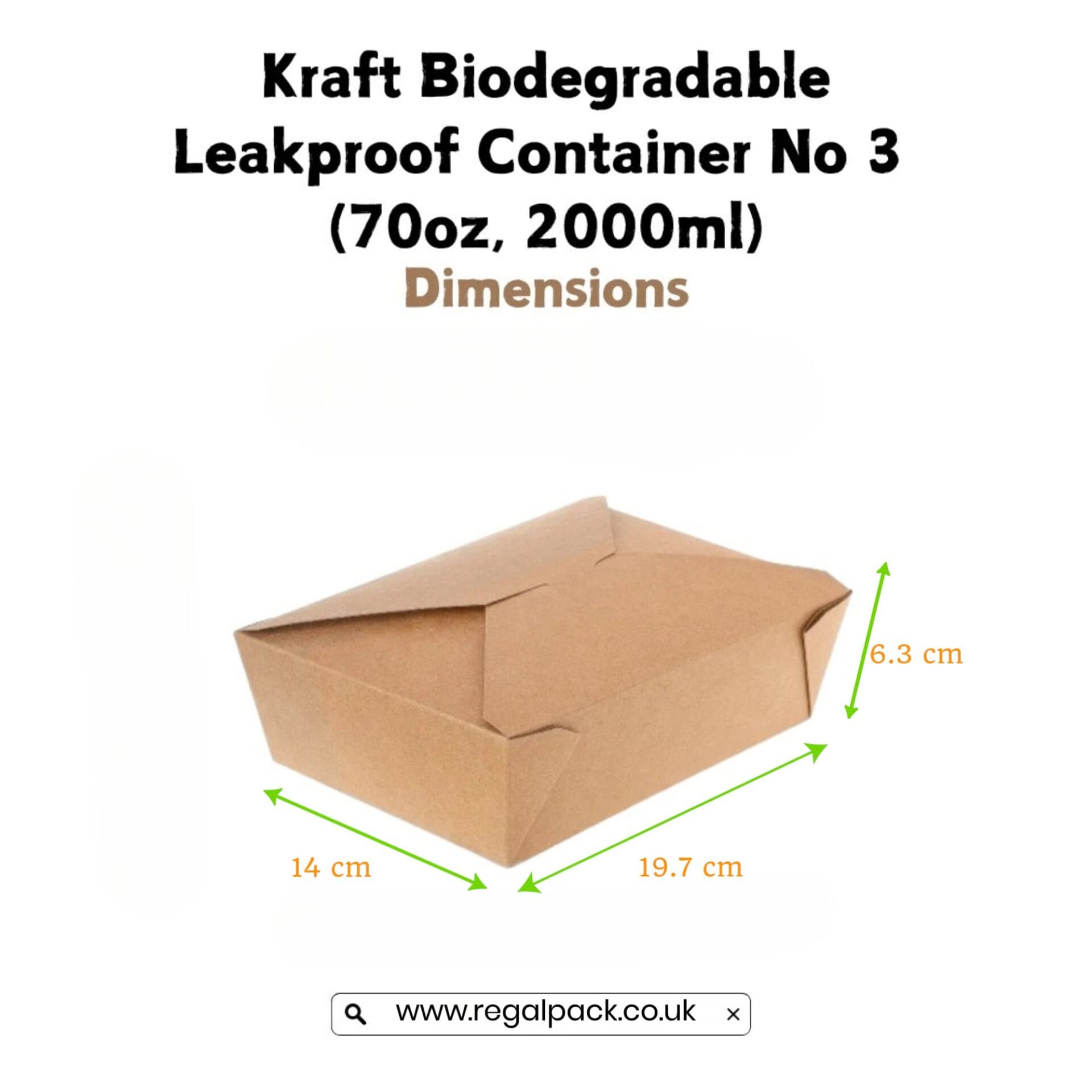 70oz/2000ml No3 Kraft Biodegradable Leakproof Container - Image 3