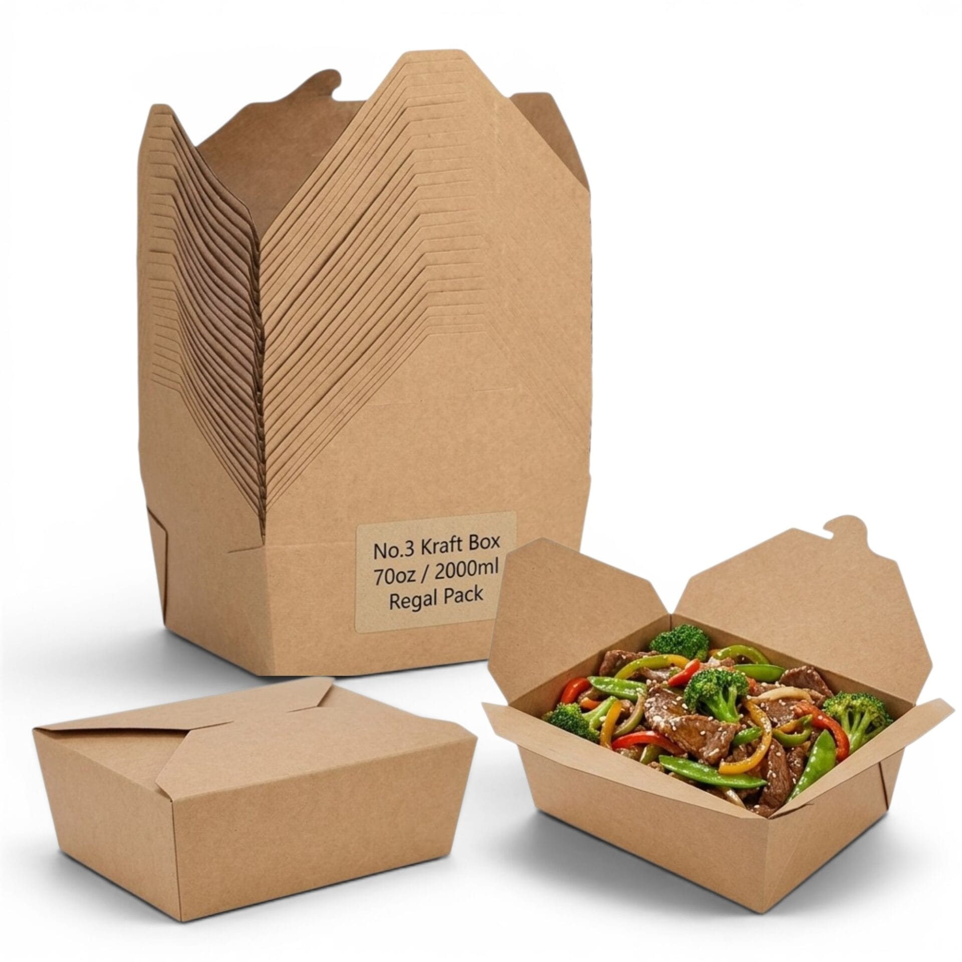 70oz/2000ml No3 Kraft Biodegradable Leakproof Container