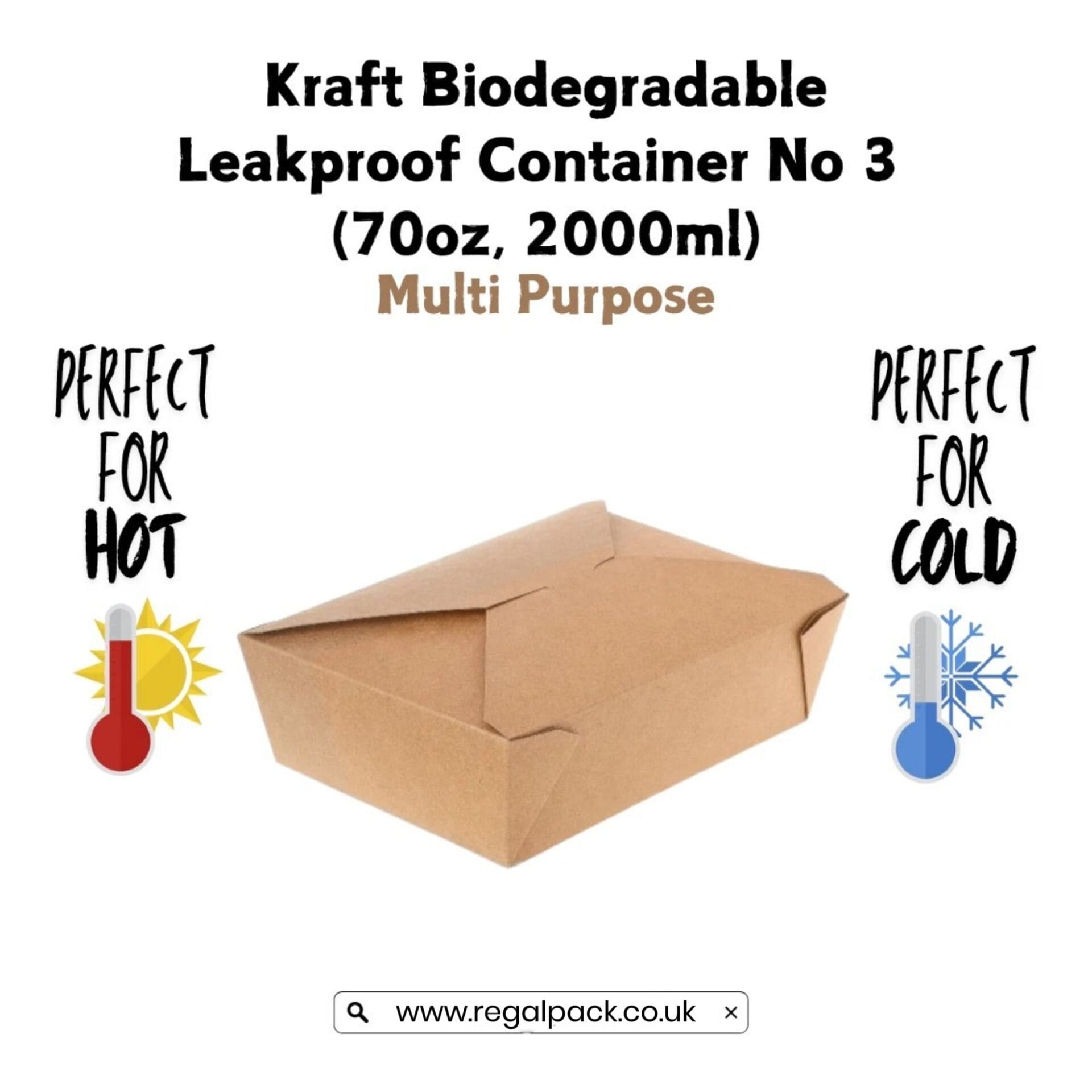 70oz/2000ml No3 Kraft Biodegradable Leakproof Container - Image 6
