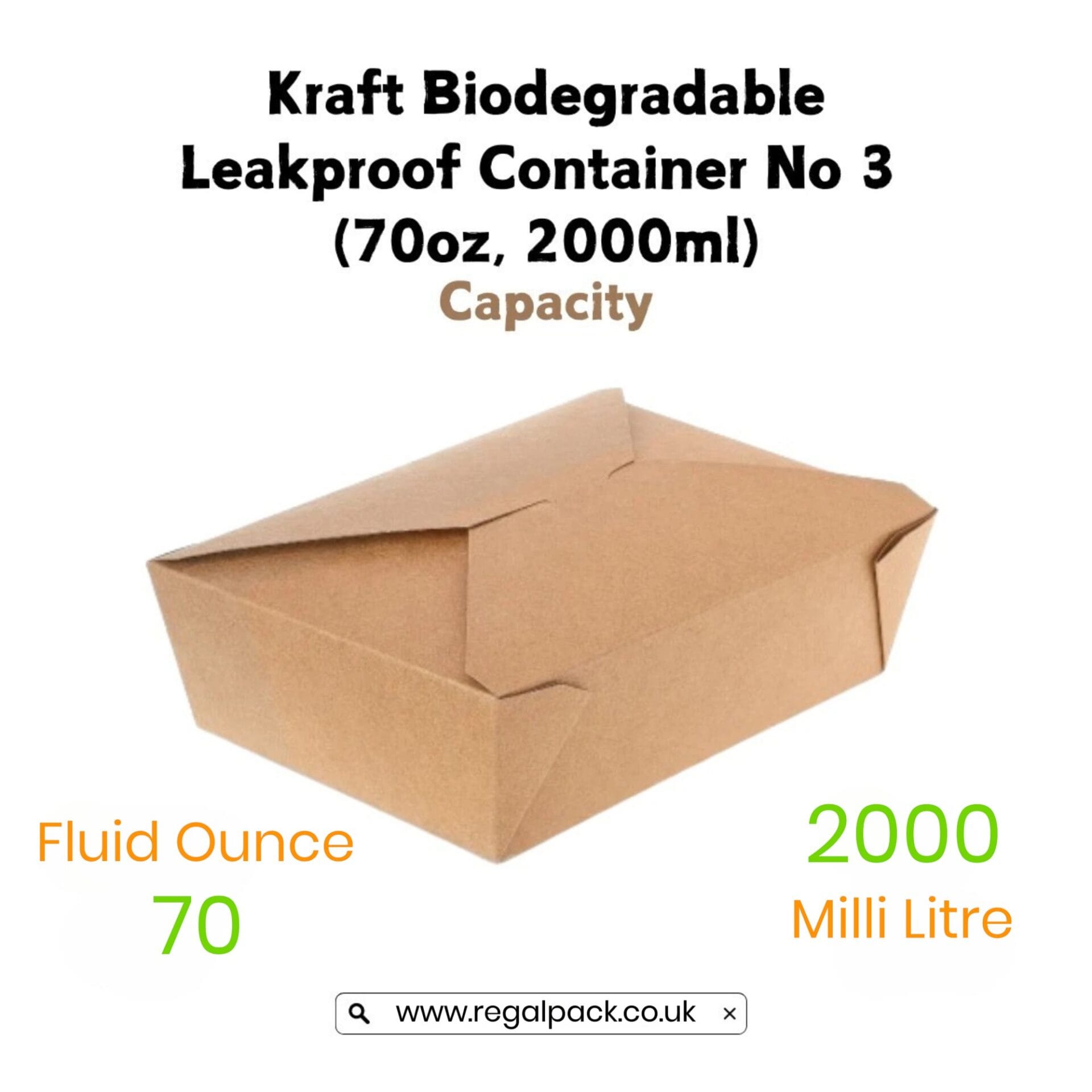 70oz/2000ml No3 Kraft Biodegradable Leakproof Container - Image 7