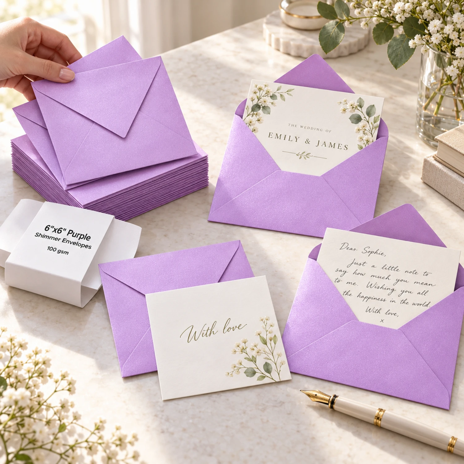 6"x6" Purple Shimmer Envelopes - 100GSM - Image 3