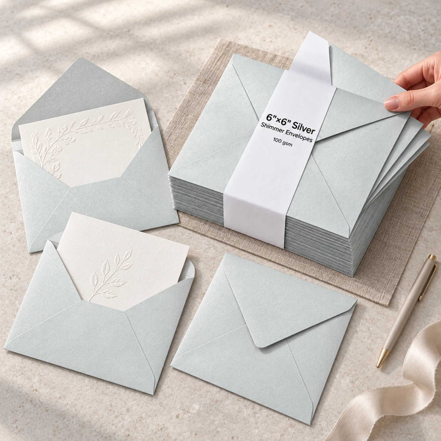 6"x6" Silver Shimmer Envelopes - 100GSM - Image 3